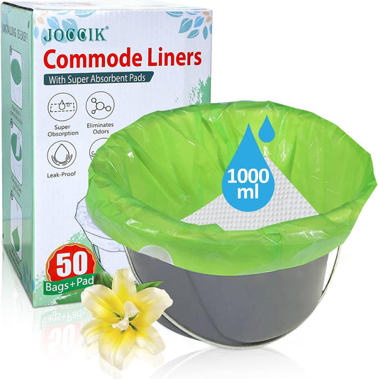 Joccik Commode Liners with Absorbent Pads | Pack of 50