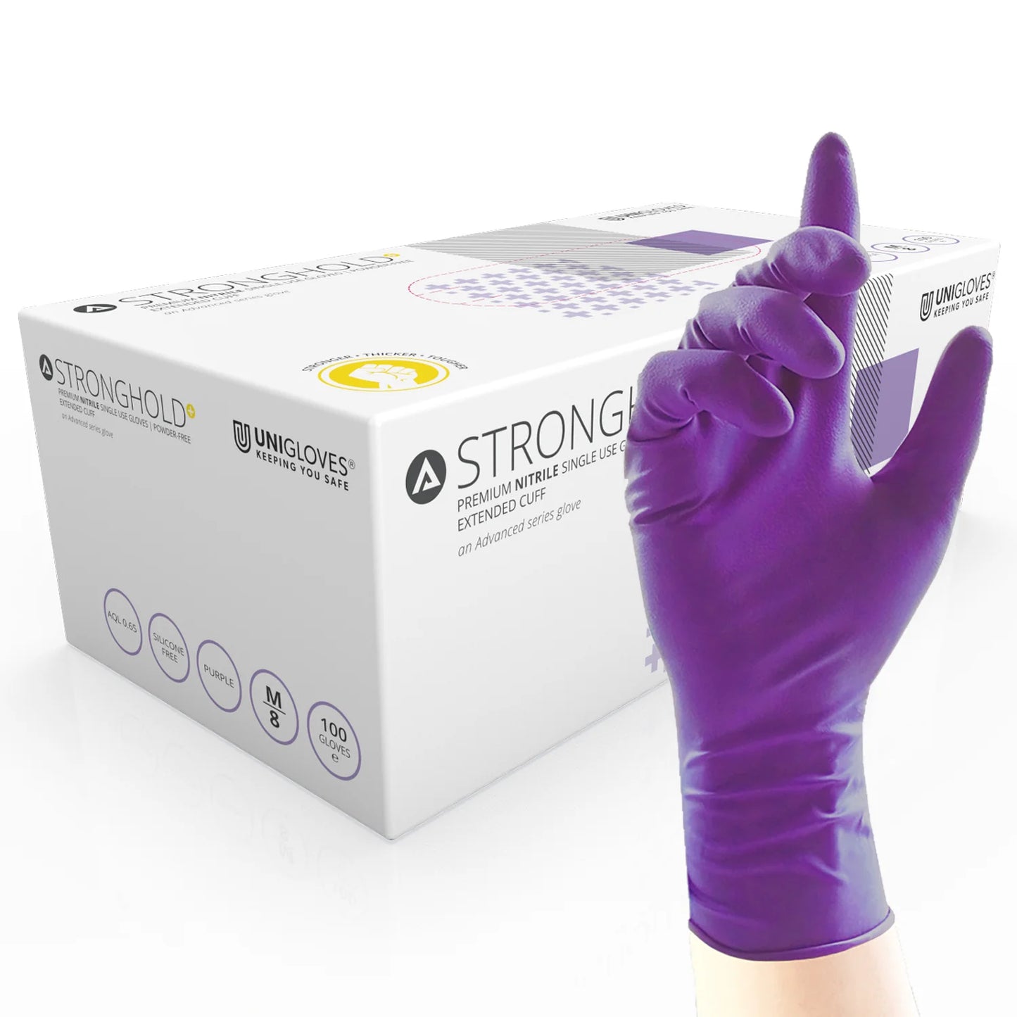 Stronghold+ Heavy Duty Long Cuff Nitrile Gloves | Purple | Box of 100