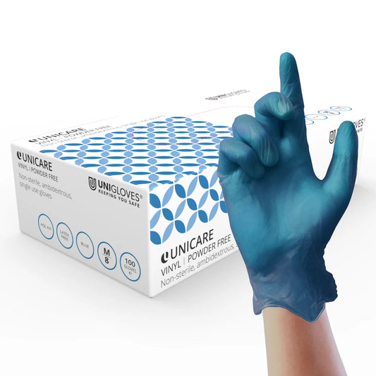 Unicare Vinyl Powder-Free Gloves | Blue | Box of 100