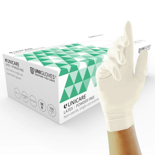 Unicare Latex Powder Free Examination Gloves | Natural | Box of 100