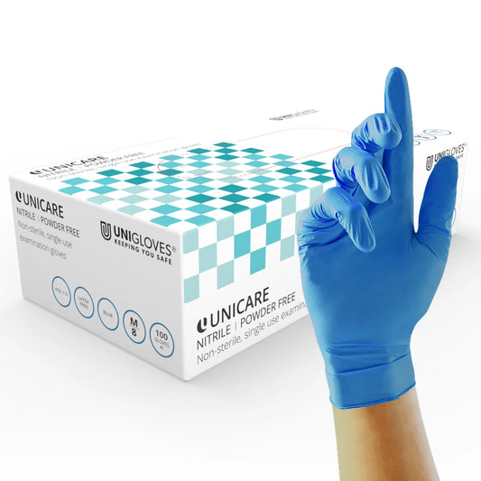 Unicare Nitrile Powder Free Gloves | Blue | Box of 100