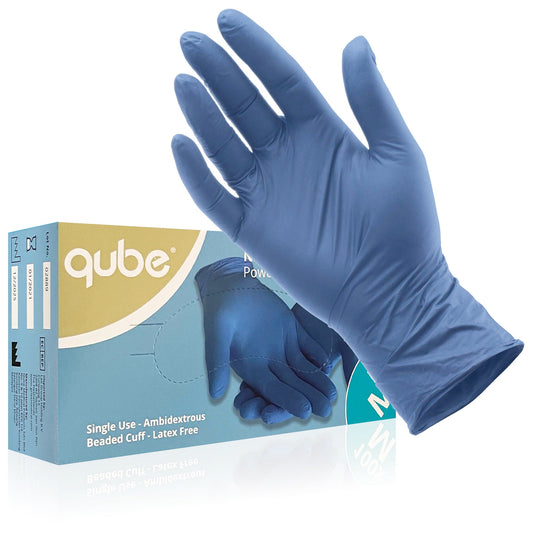 Qube Nitrile Powder Free Gloves | Blue | Medium | Box of 200