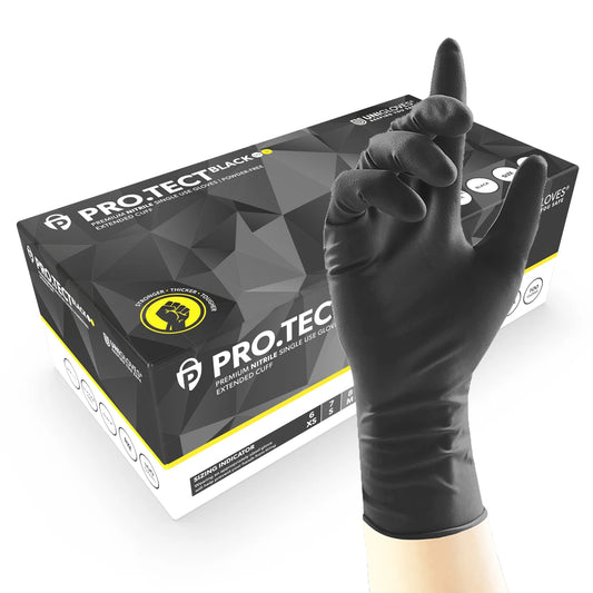 Pro.Tect HD+ Long Cuff Nitrile Gloves | Black | Box of 100