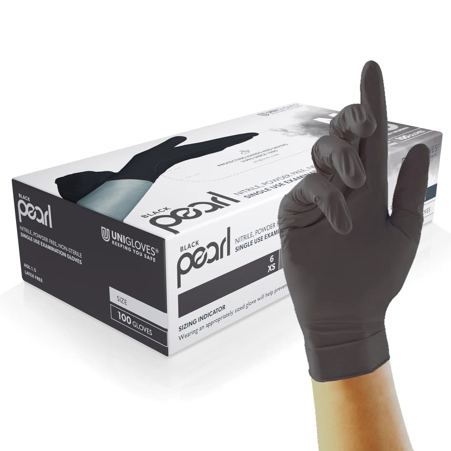 Unigloves Pearl Nitrile Powder Free Gloves | Black | Box of 100