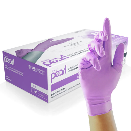 Unigloves Pearl Nitrile Powder Free Gloves | Violet | Box of  100