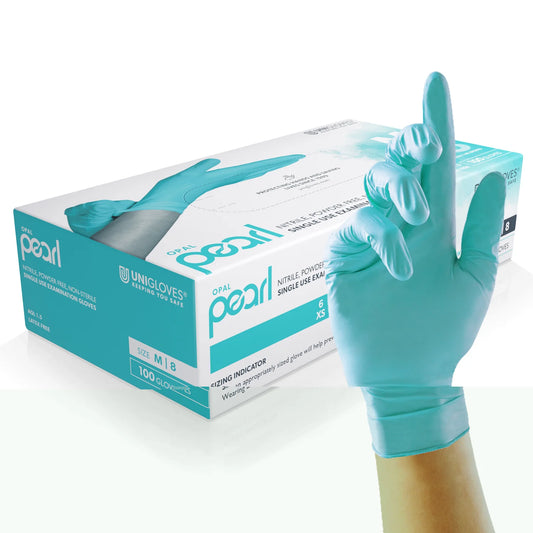 Unigloves Pearl Nitrile Powder Free Gloves | Aqua Blue | Box of 100