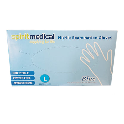 Spirit Nitrile Powder Free Gloves | Blue | Small or Large | Box of 200