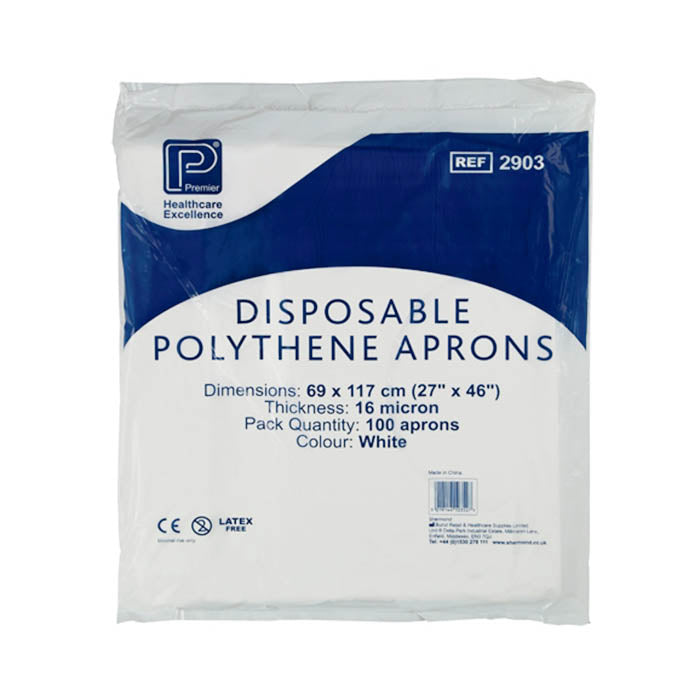 Premier Polythene Aprons | Blue or White | Pack of 100