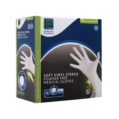 Premier Prestige Sterile Soft Vinyl Gloves | Various Sizes | Box of 50 Pairs