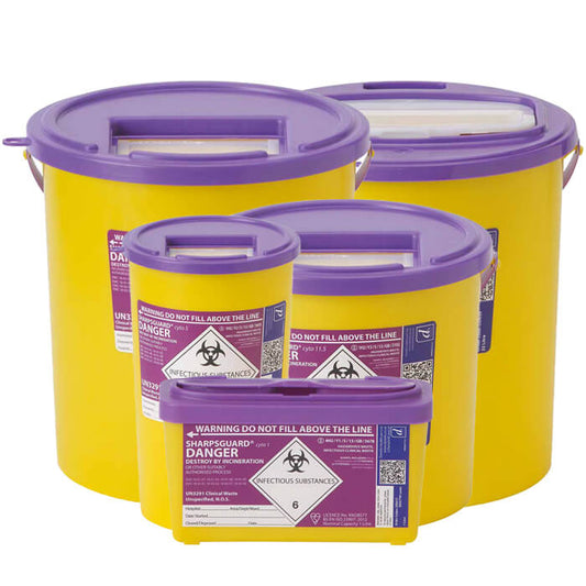 Sharpsguard Cyto Sharps Bins purple lid.