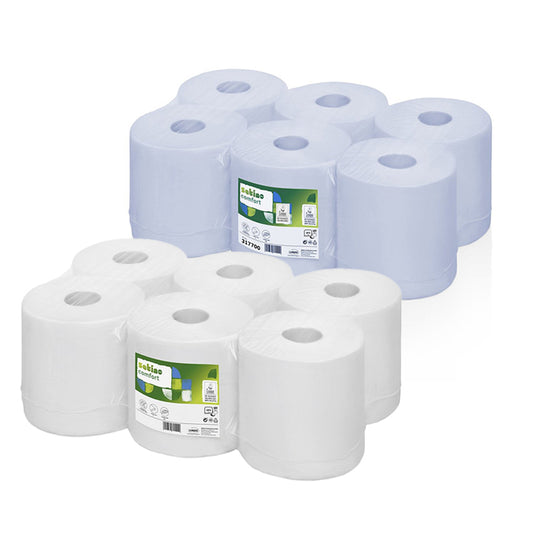 WEPA Satino Comfort Centrefeed Roll | Pack of 6 | White or Blue