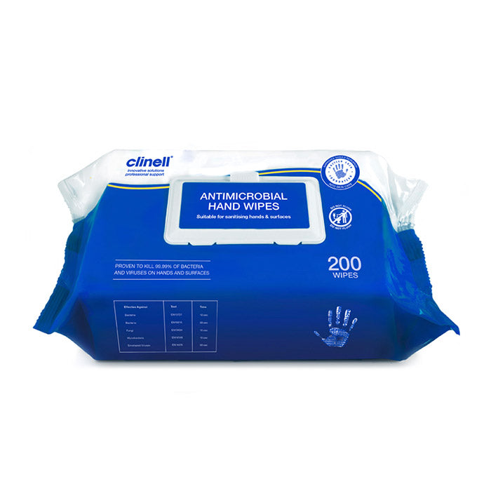 200 flow wrap of clinell antibacterial hand wipes