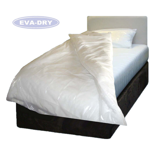 Eva-dry white plastic waterproof duvet protector.