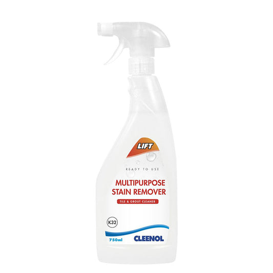 A clear trigger spray bottle with a product label. 