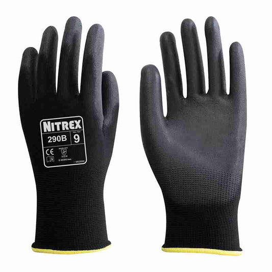 Nitrex Black PU Palm Coated Work Gloves | 10 Pairs