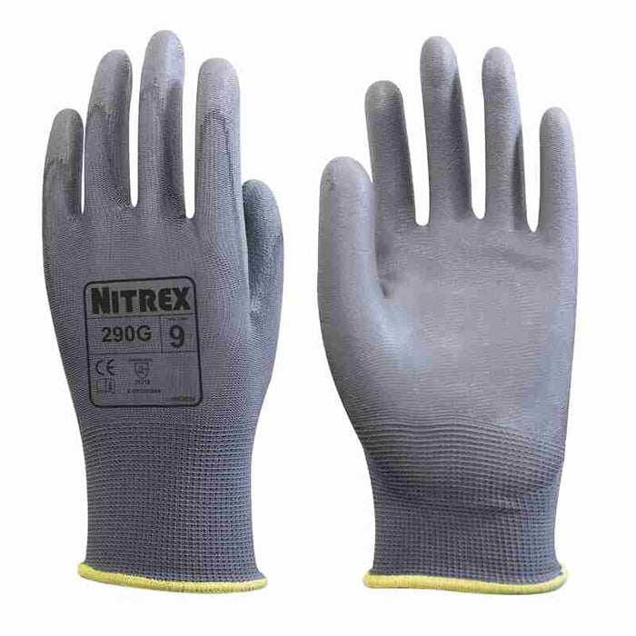 Nitrex Grey PU Palm Coated Work Gloves | 10 Pairs