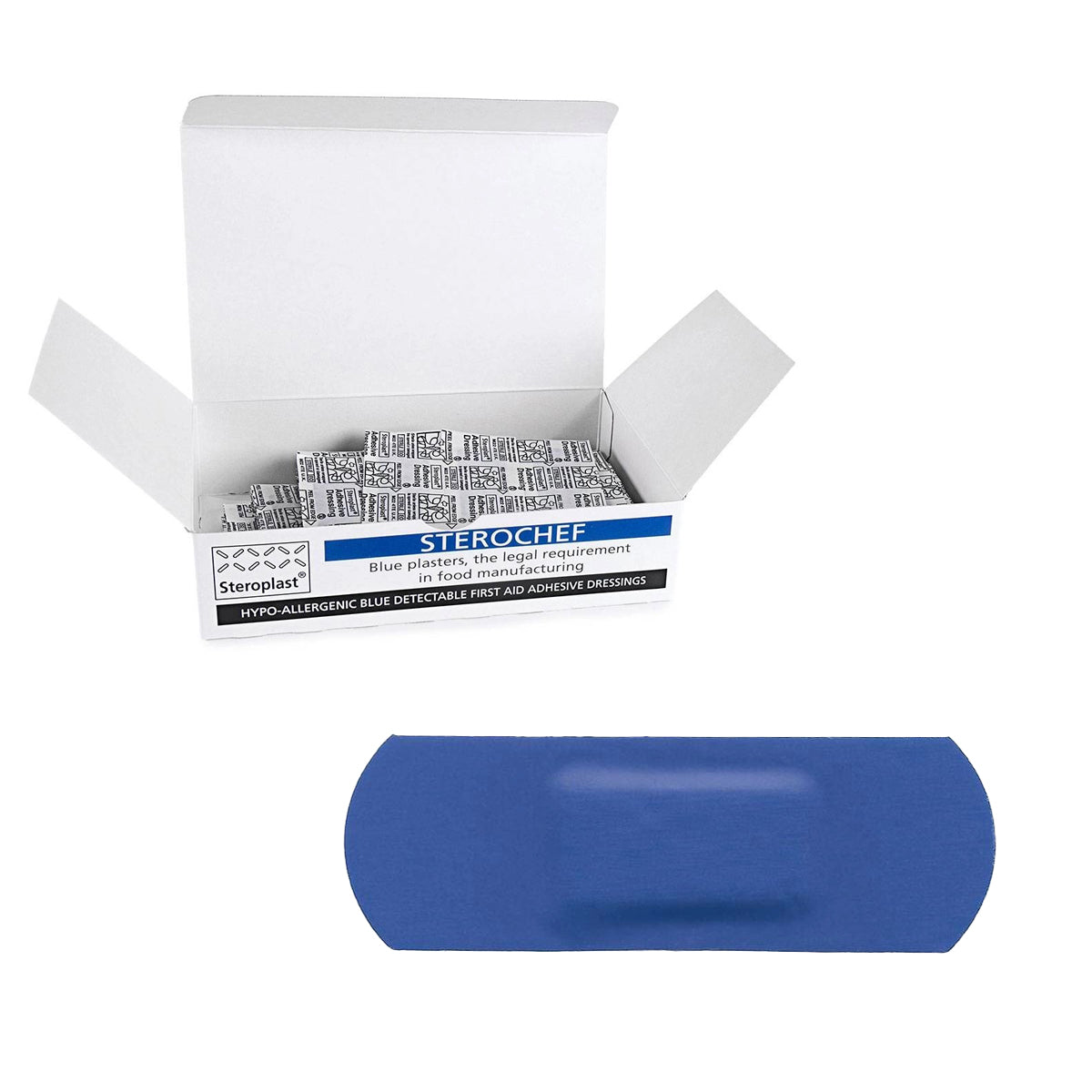 Sterochef Hypoallergenic Blue Plasters | Metal-detectable | Various Sizes