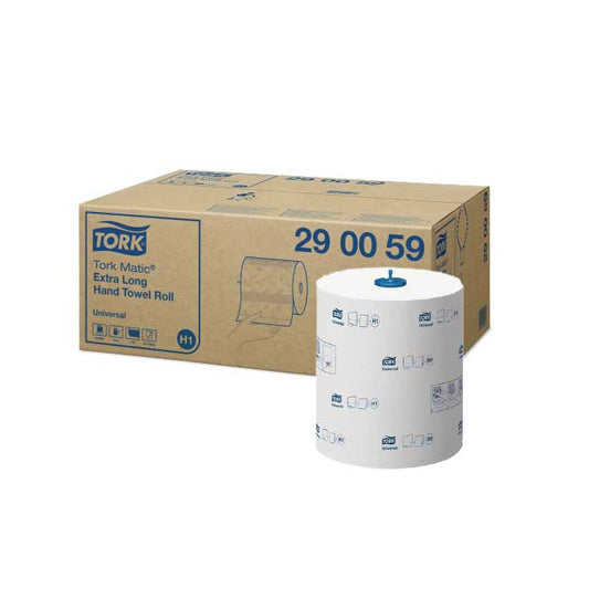 Box of Tork matic hand towels with individual roll in front. 