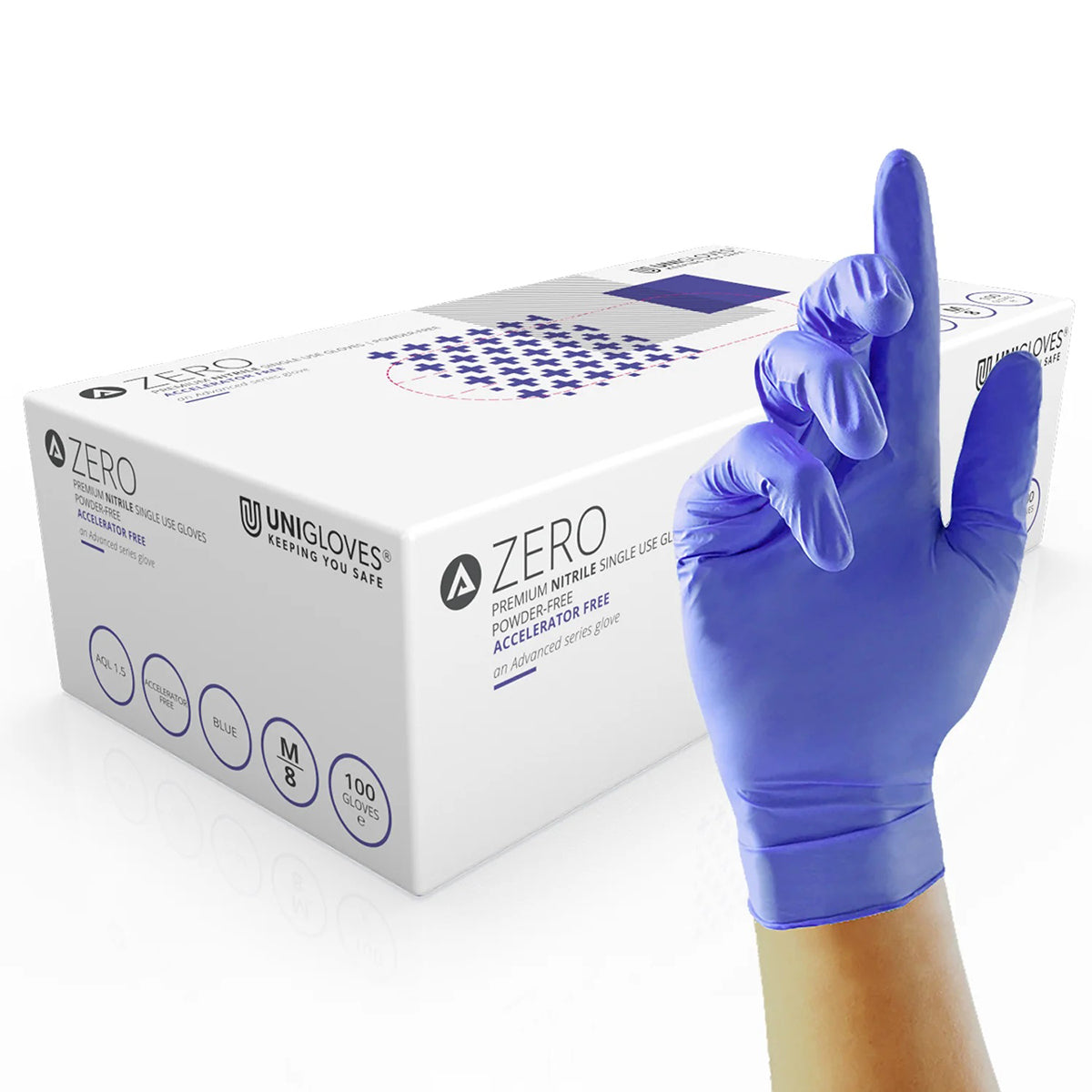 UNIGLOVE Zero Accelerator Free Nitrile Gloves | Blue | Box of 100