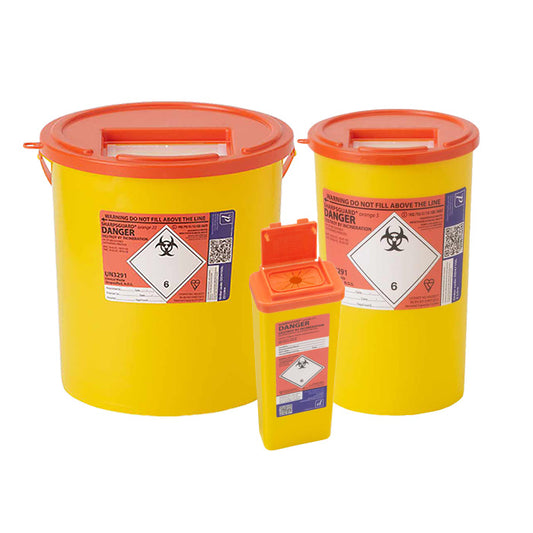 Sharpsguard Sharps Bin | Orange Lid | Various Sizes